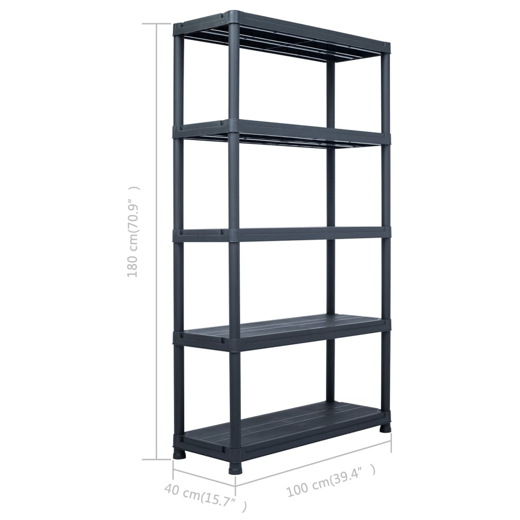 Storage Shelf Rack Black 1102.3 lb 39.4"x15.7"x70.9" Plastic