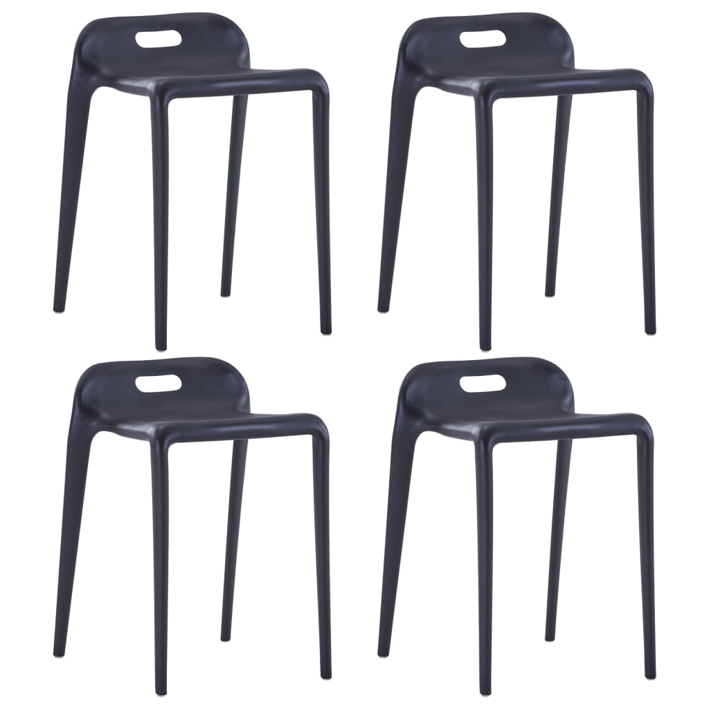 Stool Set of 4 Black Polypropylene Compact size Stackable