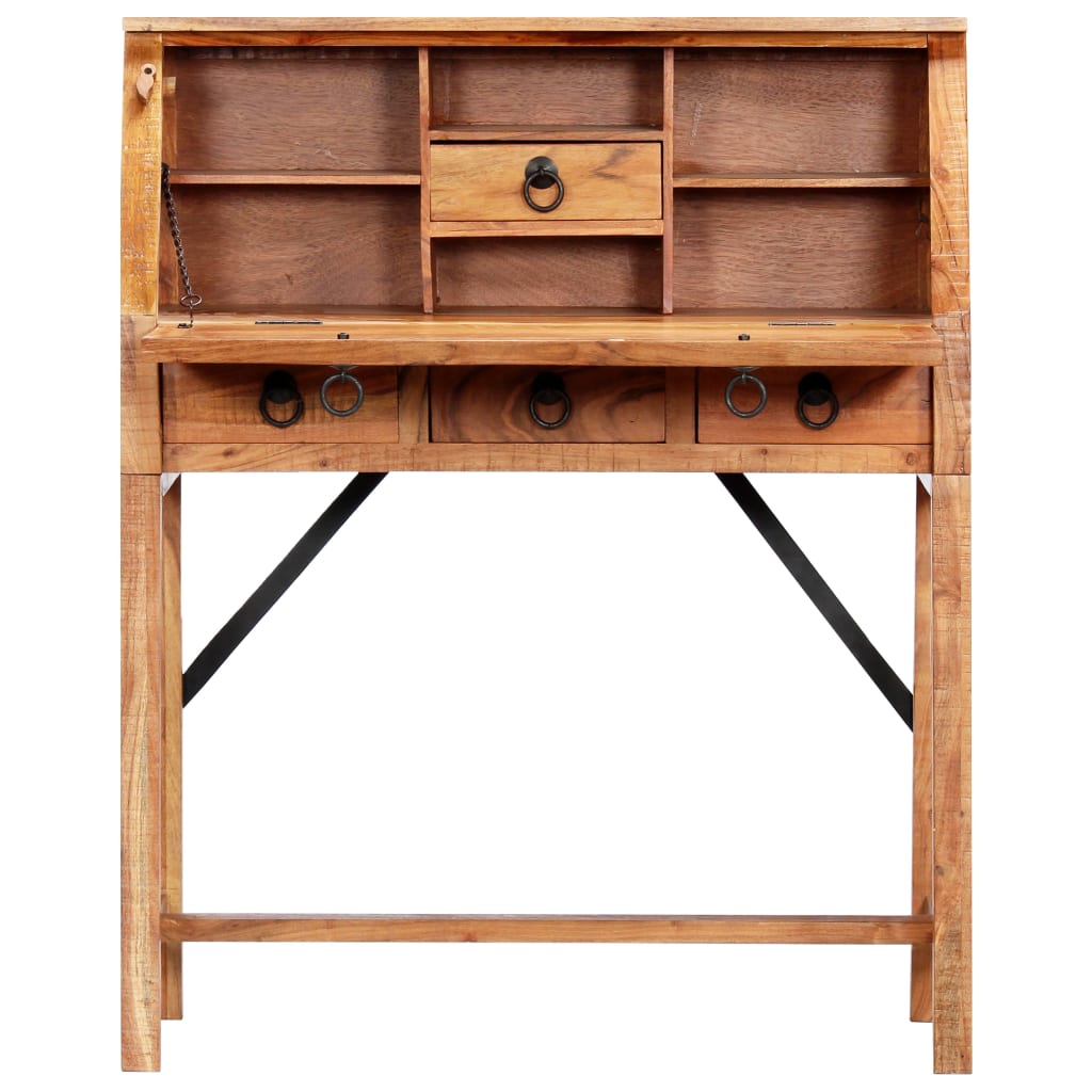 Writing Desk Brown Solid Acacia wood Medium Desk Rectangular