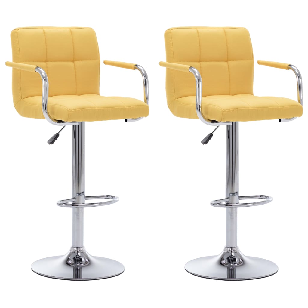 Bar Chair Set of 2 Yellow Chrome-plated steel and fabric