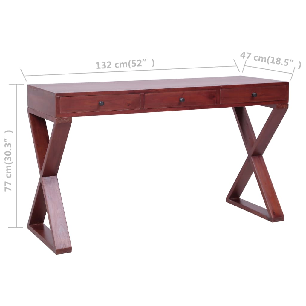 Computer Desk Brown 52"x18.5"x30.3" Solid Mahogany Wood