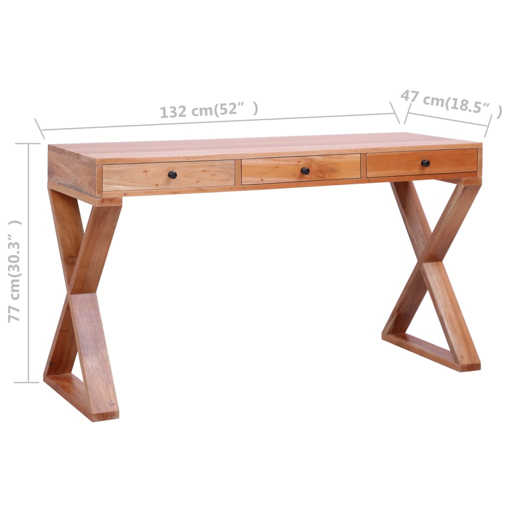 Computer Desk Natural 52"x18.5"x30.3" Solid Mahogany Wood