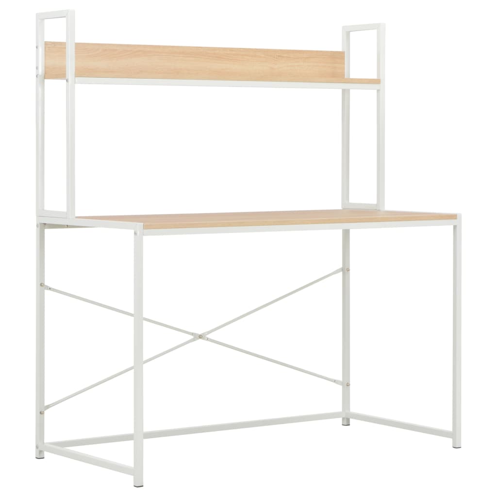 Computer Desk White and Oak Engineered wood and powder-coated metal