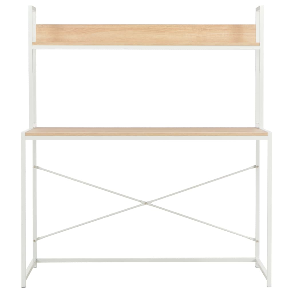 Computer Desk White and Oak Engineered wood and powder-coated metal