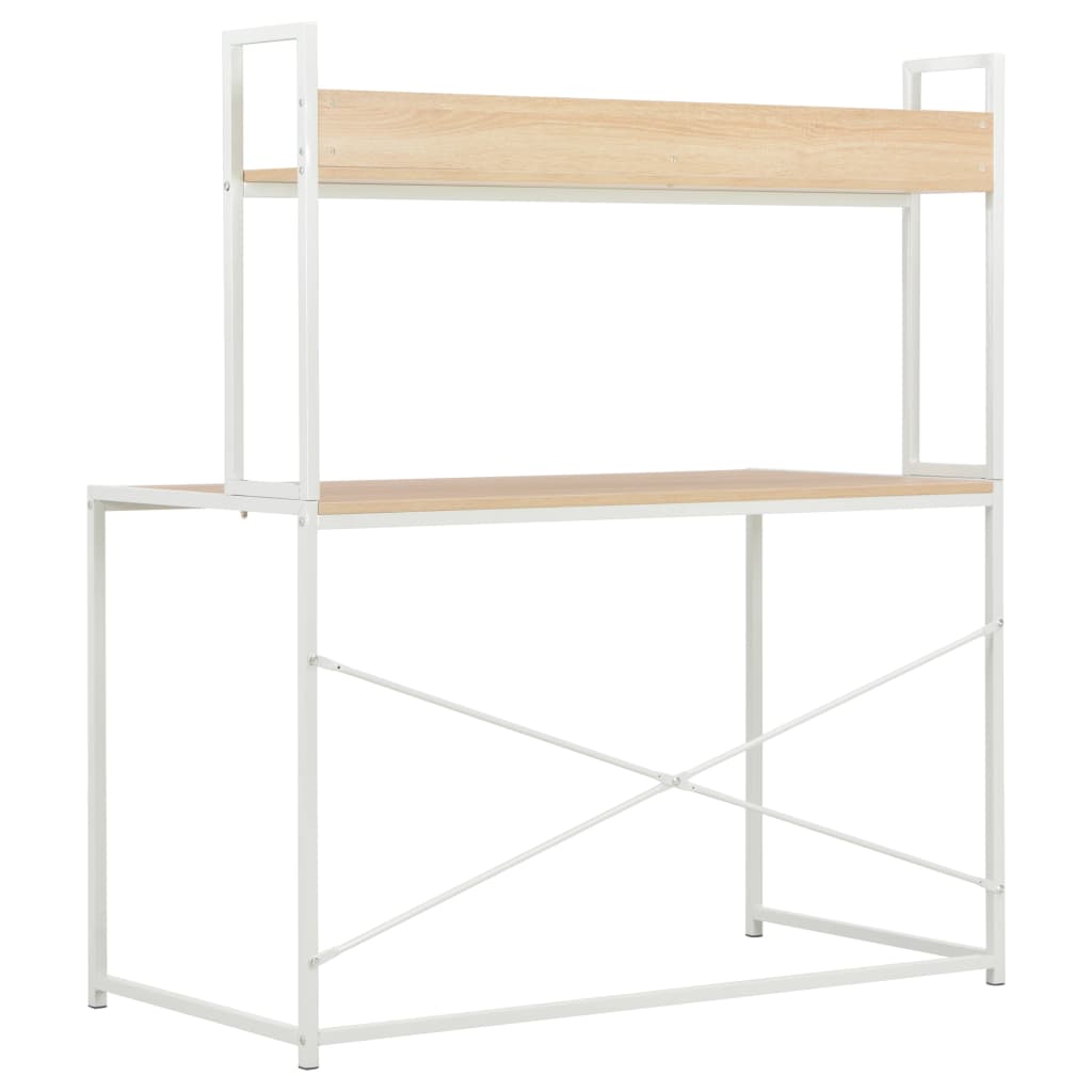 Computer Desk White and Oak Engineered wood and powder-coated metal