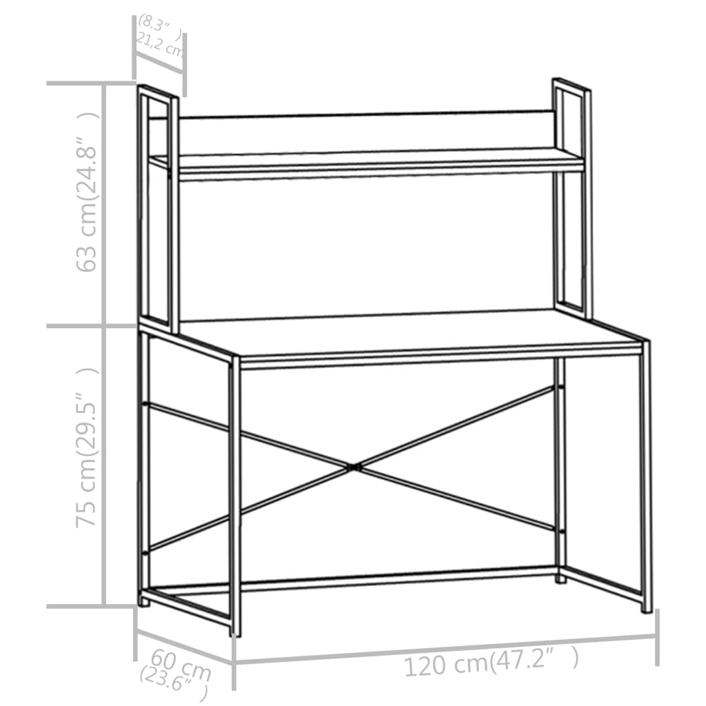 Computer Desk White and Oak Engineered wood and powder-coated metal