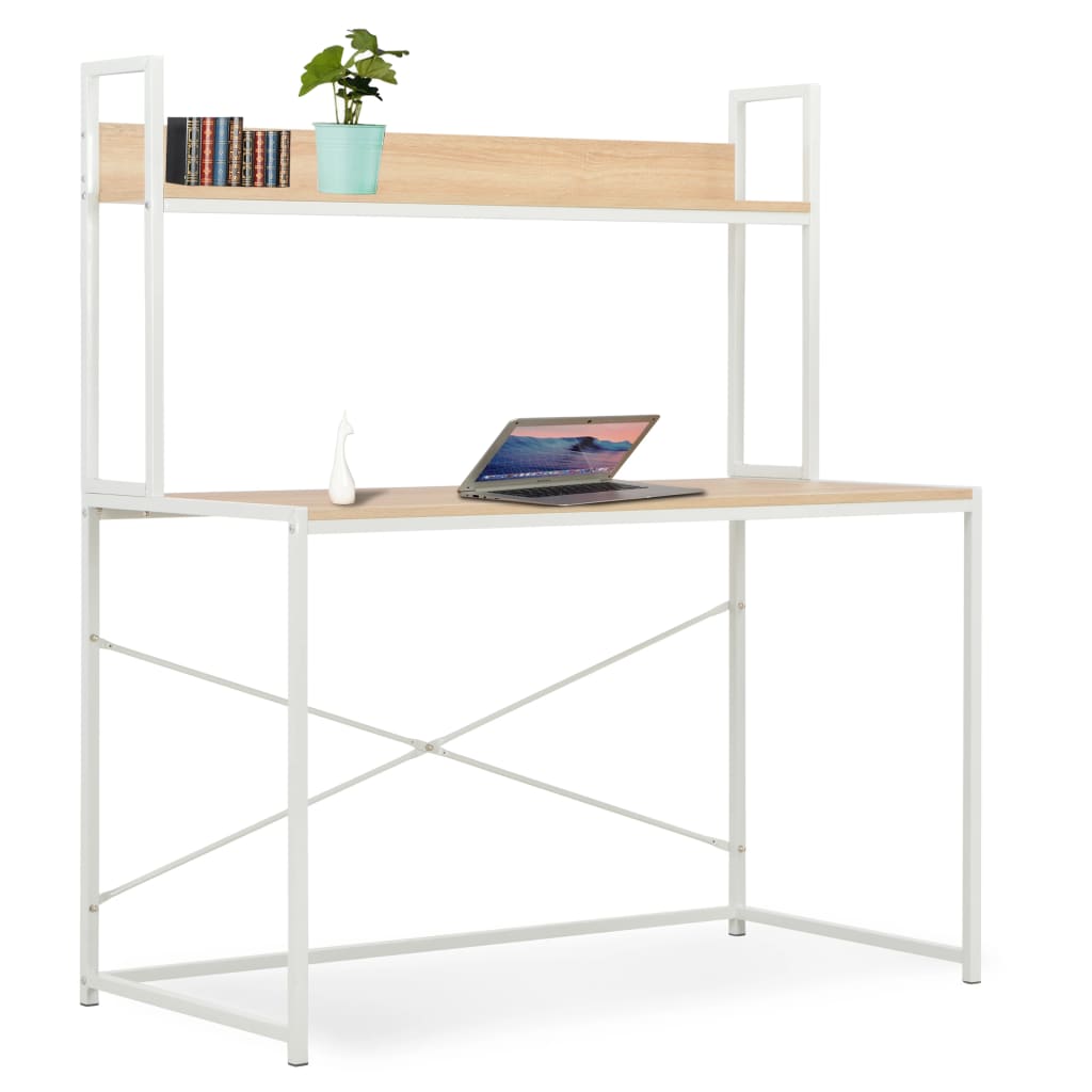 Computer Desk White and Oak Engineered wood and powder-coated metal