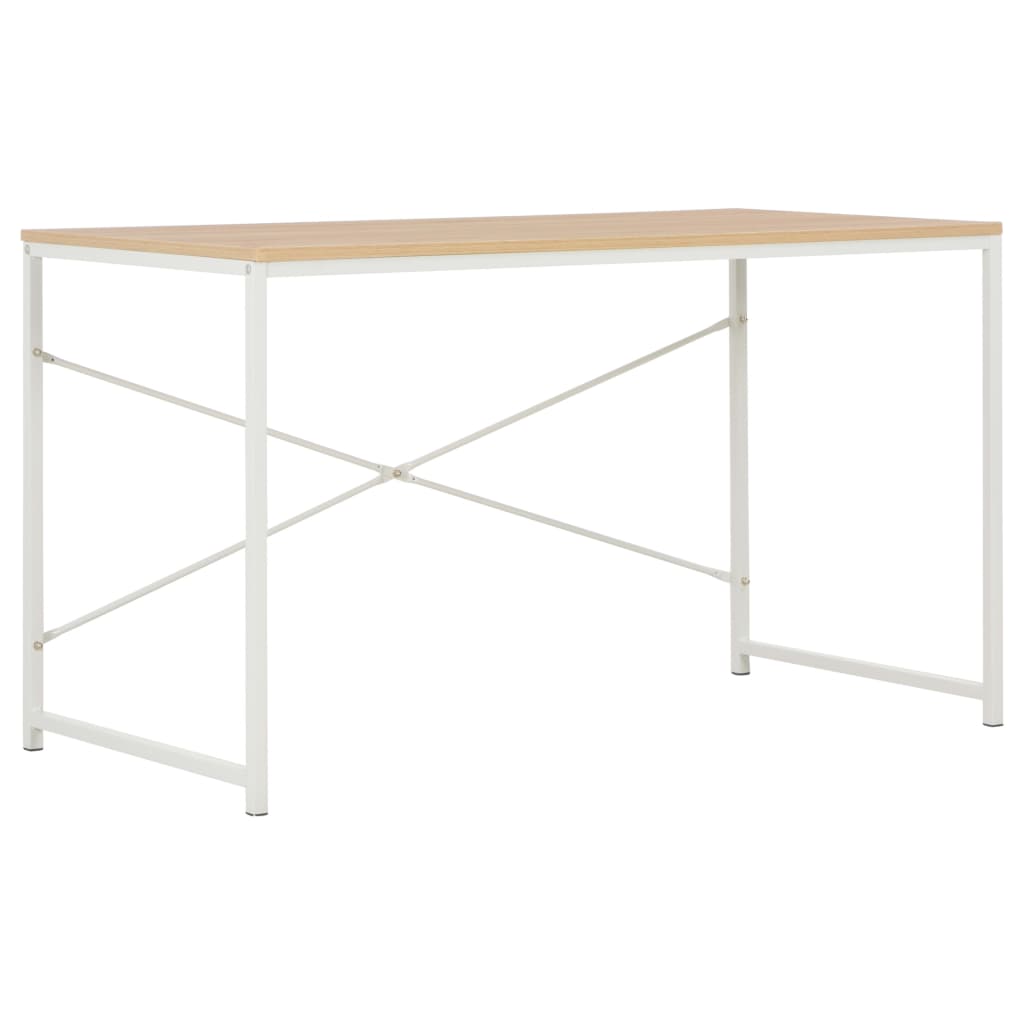 Computer Desk White and Oak Engineered Wood and Powder-Coated Metal