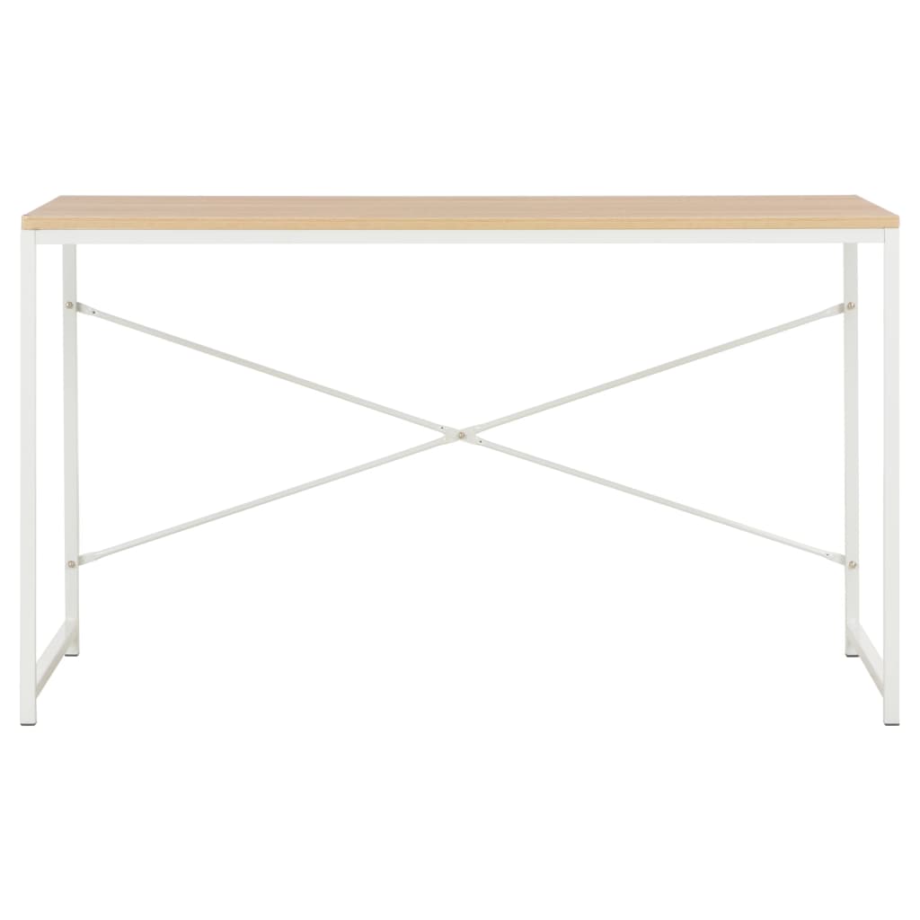 Computer Desk White and Oak Engineered Wood and Powder-Coated Metal