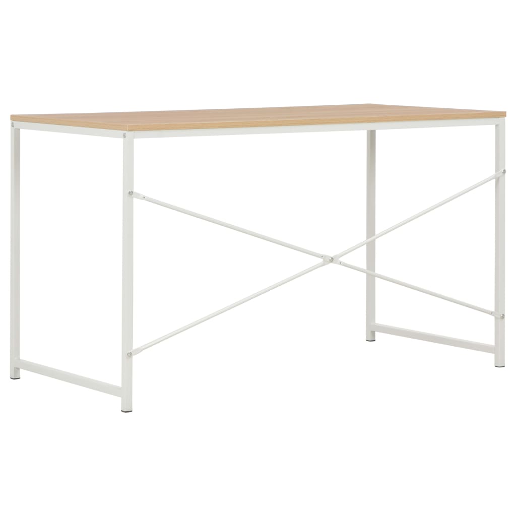 Computer Desk White and Oak Engineered Wood and Powder-Coated Metal