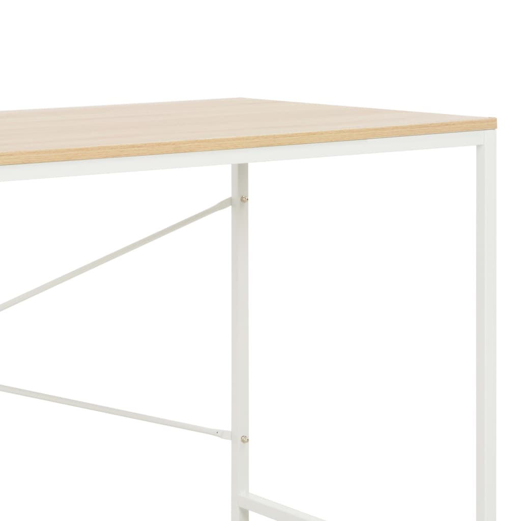 Computer Desk White and Oak Engineered Wood and Powder-Coated Metal