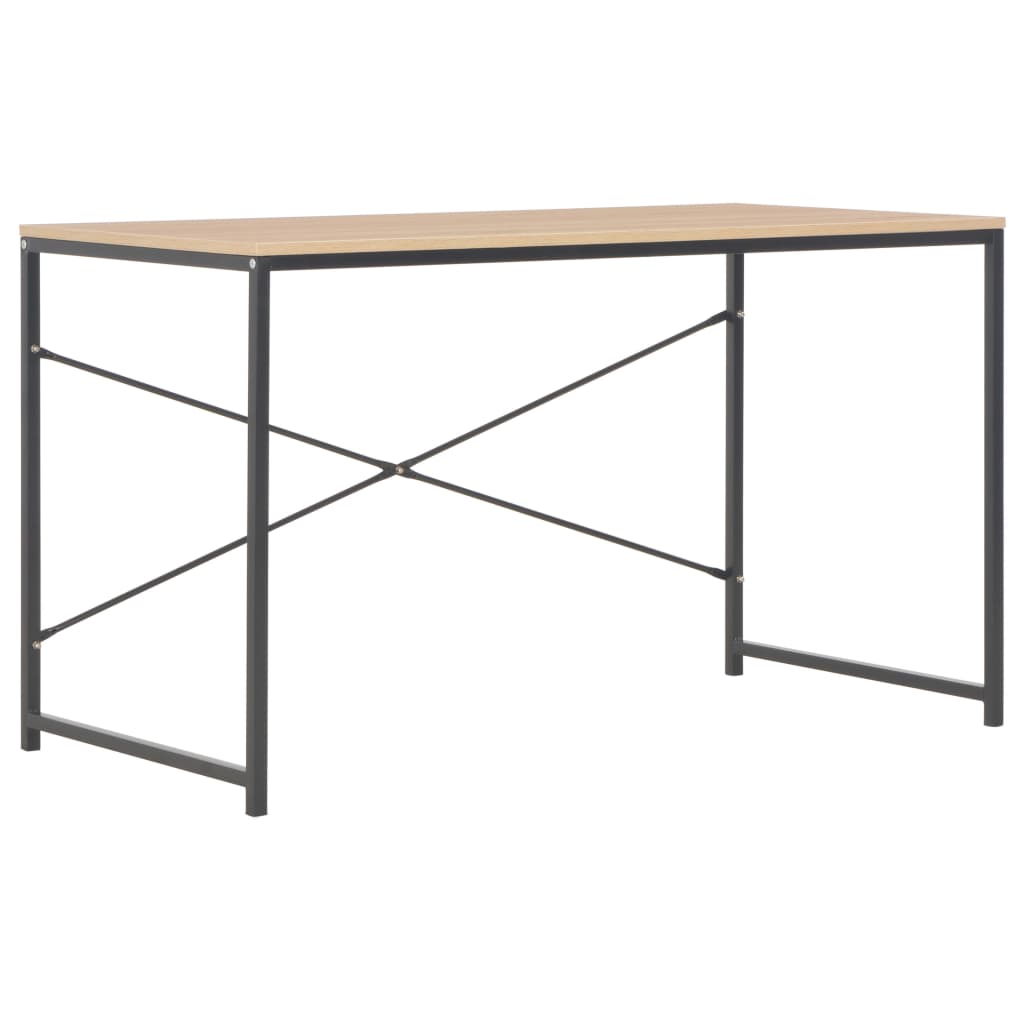 Computer Desk Black and Oak Engineered Wood, Powder-Coated Metal