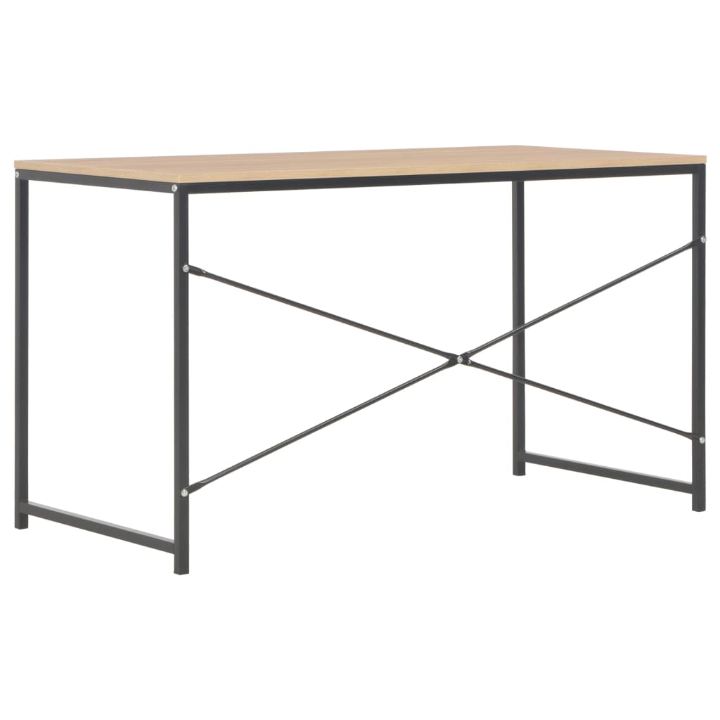 Computer Desk Black and Oak Engineered Wood, Powder-Coated Metal