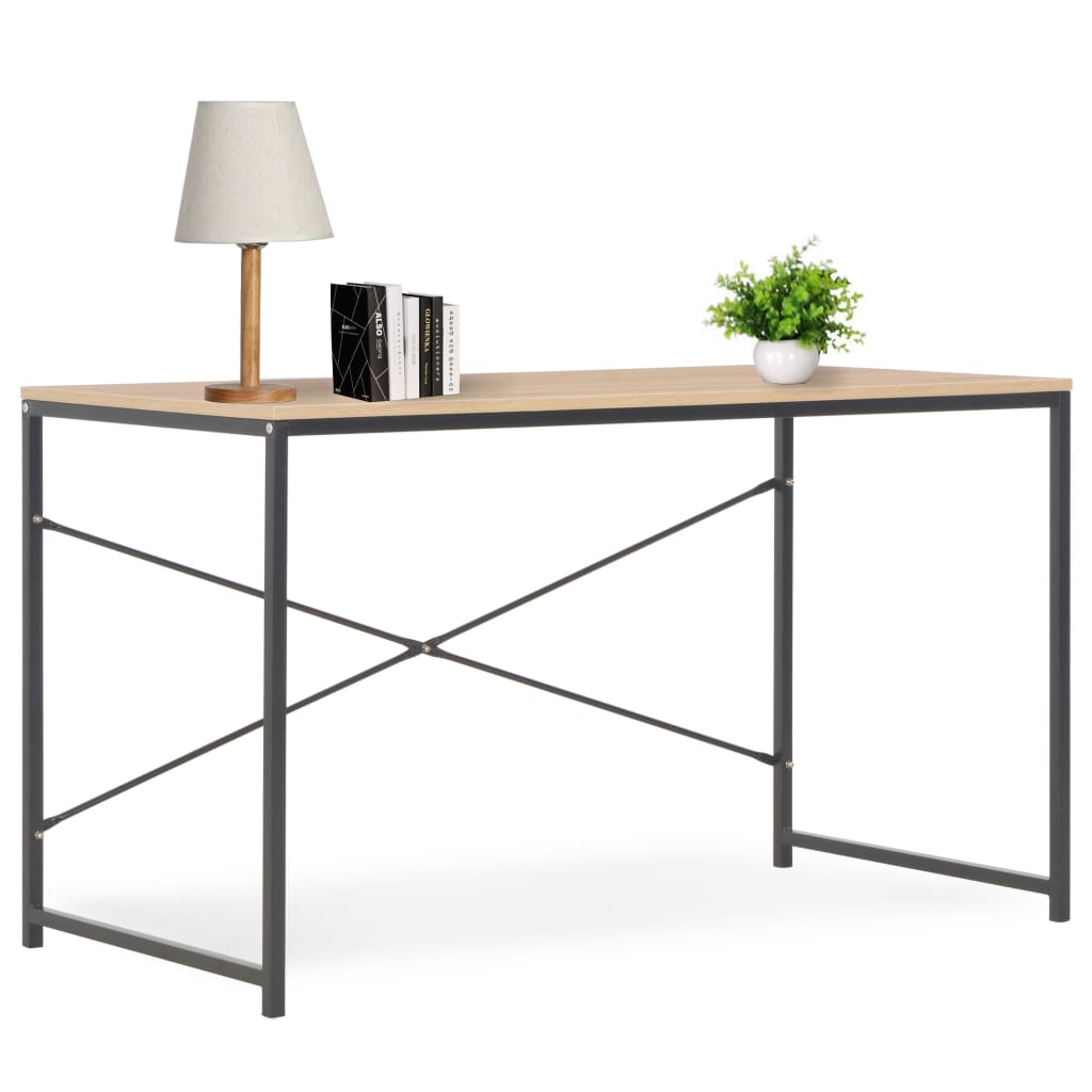 Computer Desk Black and Oak Engineered Wood, Powder-Coated Metal