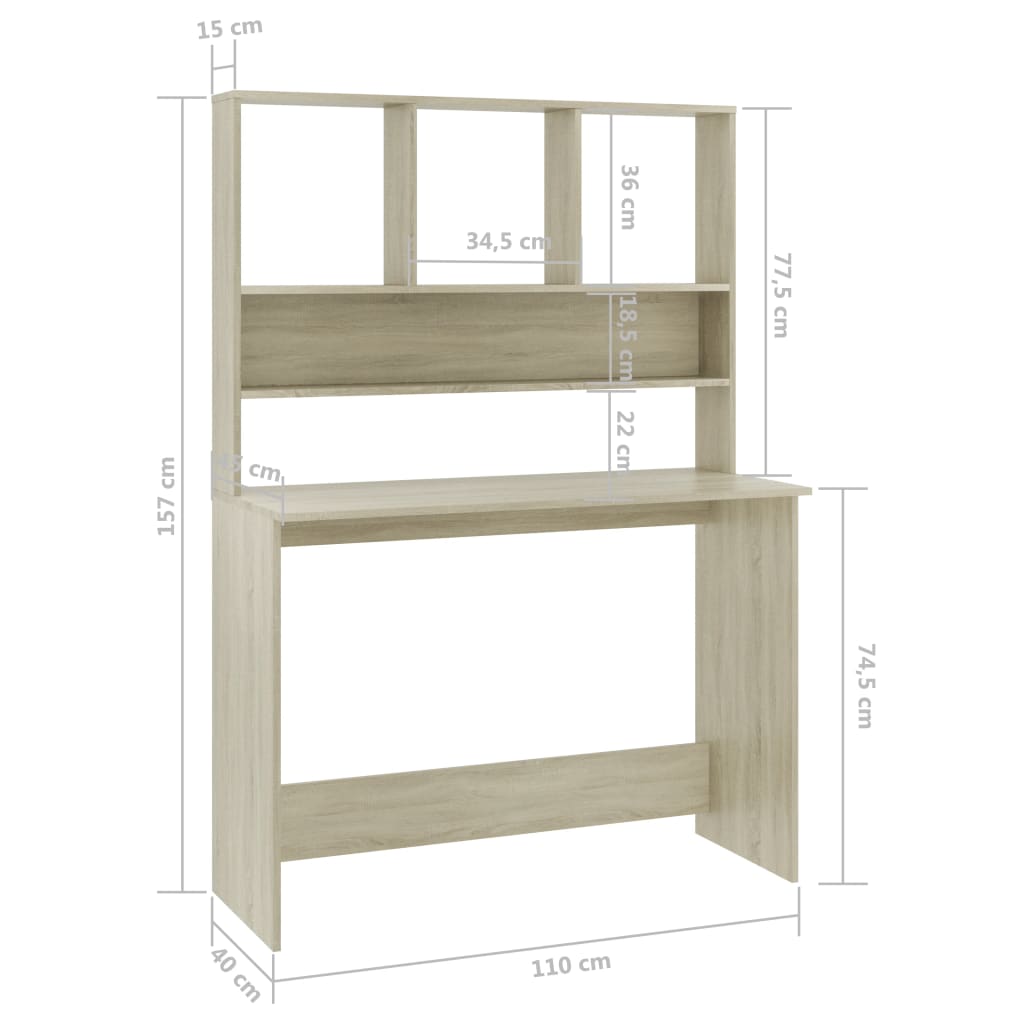 Desk with Shelves Sonoma Oak 43.3"x17.7"x61.8" Engineered Wood