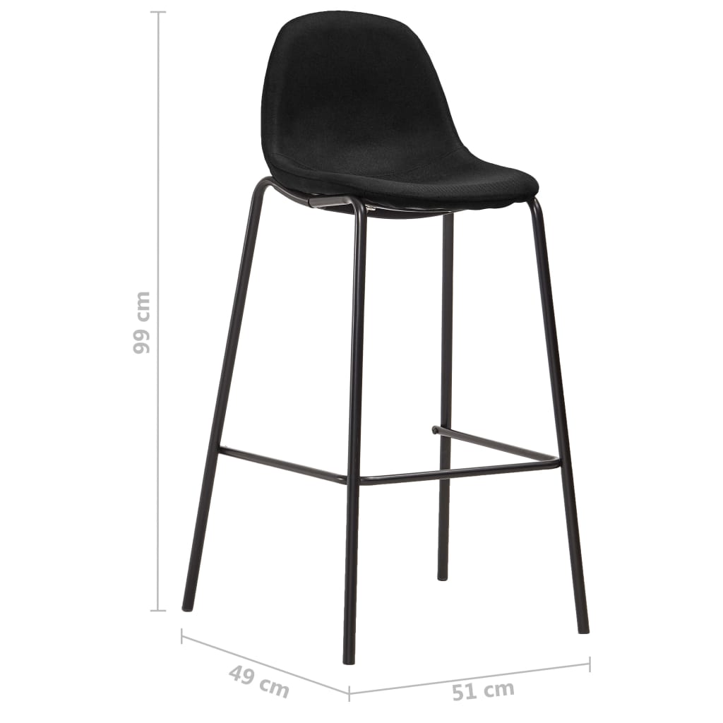 Bar Chair Set of 4 Black Fabric Standard Footrest Bar Stool