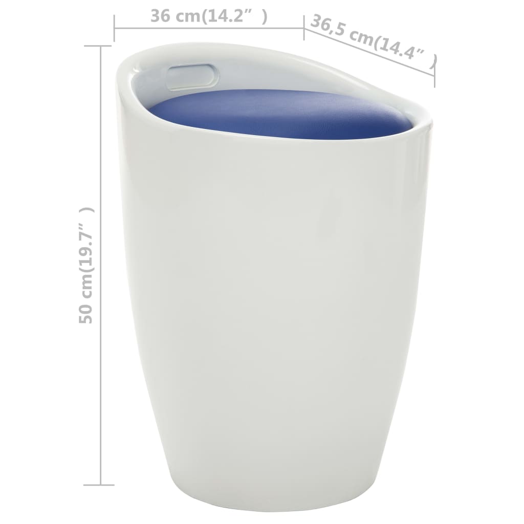 Storage Stool White and Blue Faux Leather
