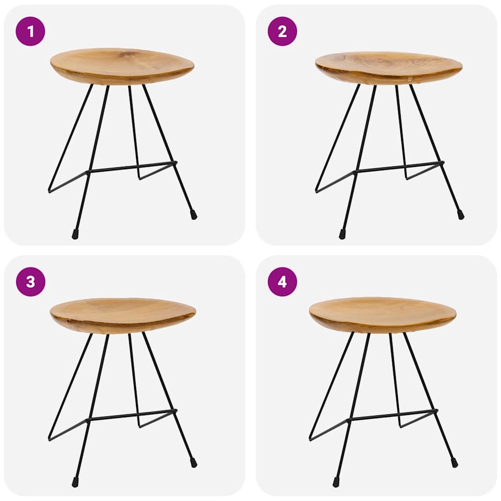 Stool Natural Solid Teak Wood Compact Sturdy Stool Round