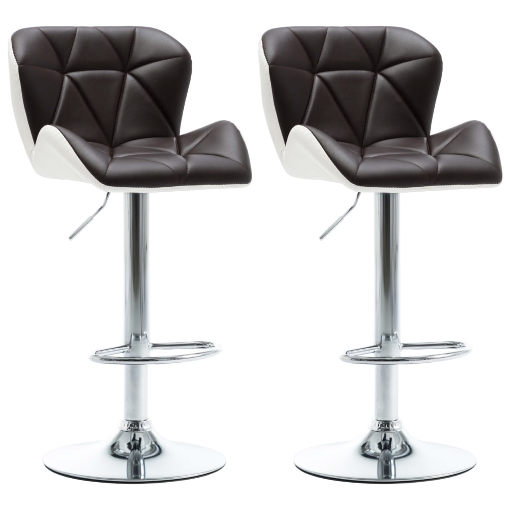 Bar Stool Set of 2 Brown, Chrome Faux leather, Chrome-plated steel
