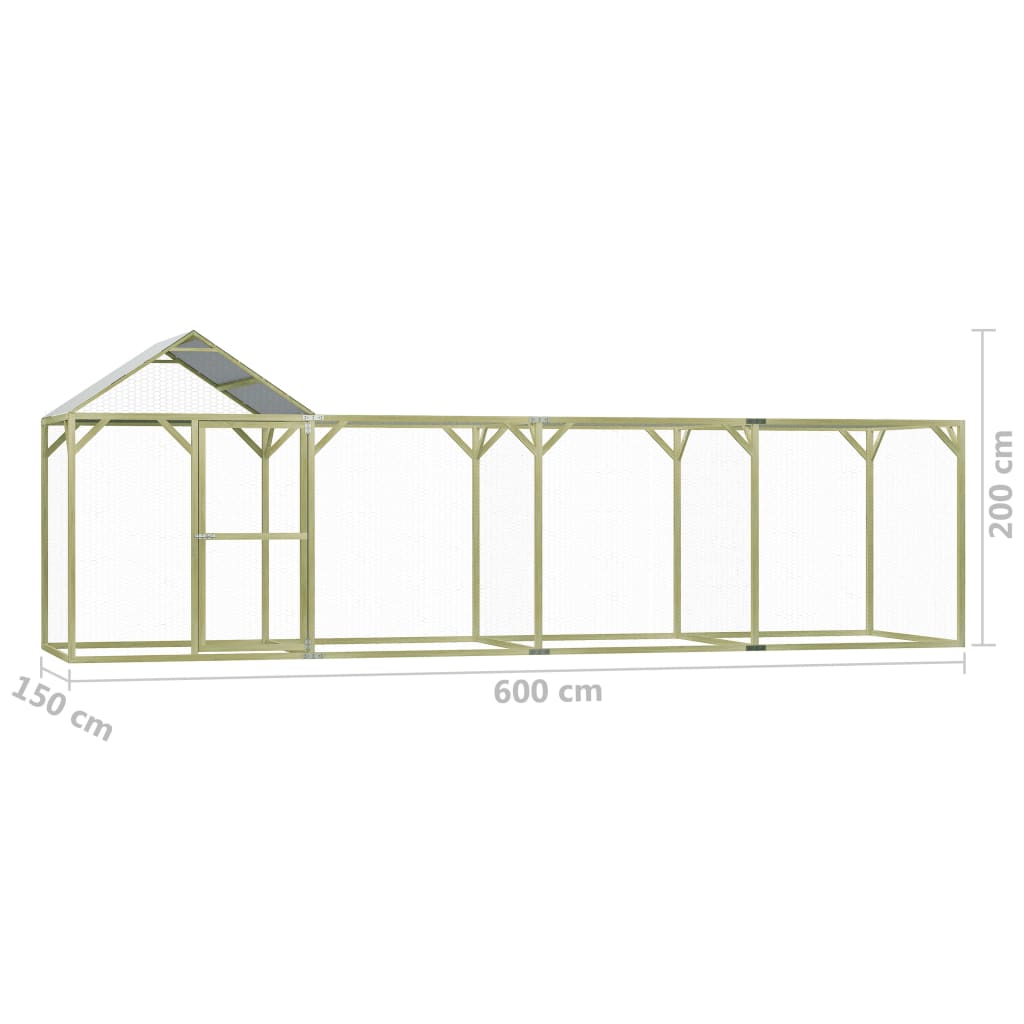 Chicken Cage Green Treated Pinewood 20 x 5 x 6.6 ft Durable