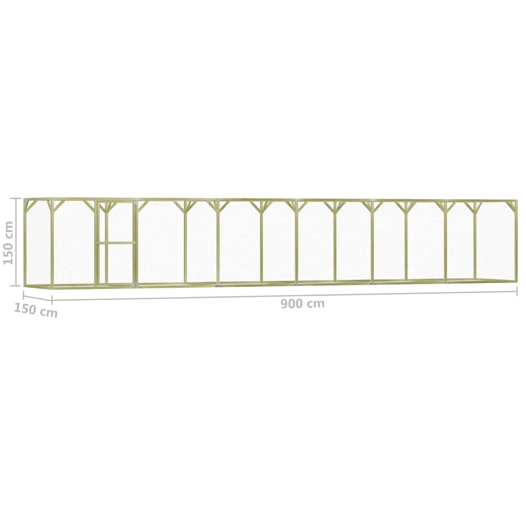 Chicken Cage Green and Silver Treated Pinewood, Galvanized Steel Wire