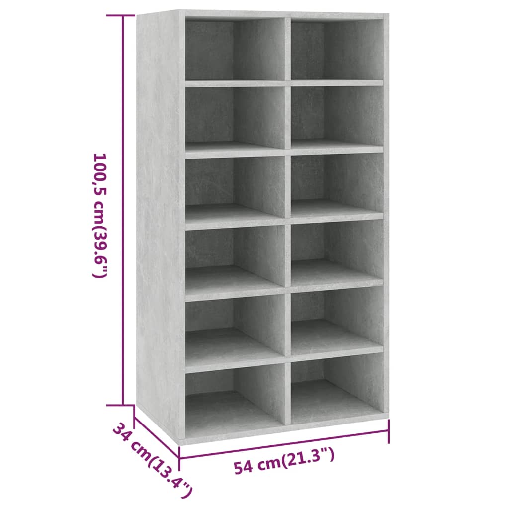 Shoe Rack Concrete Grey 21.3x13.4x39.6" Engineered Wood