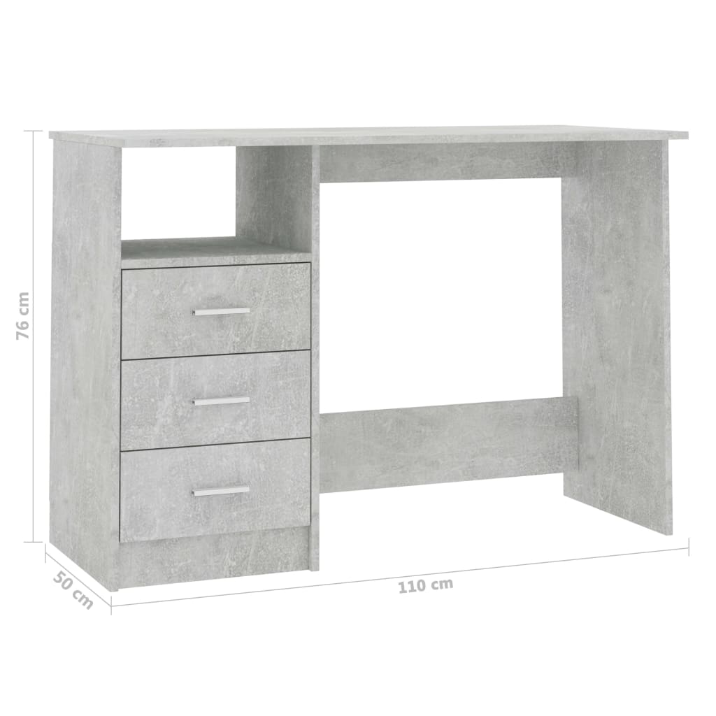 Desk with Drawers Concrete Gray 43.3"x19.7"x29.9" Engineered Wood
