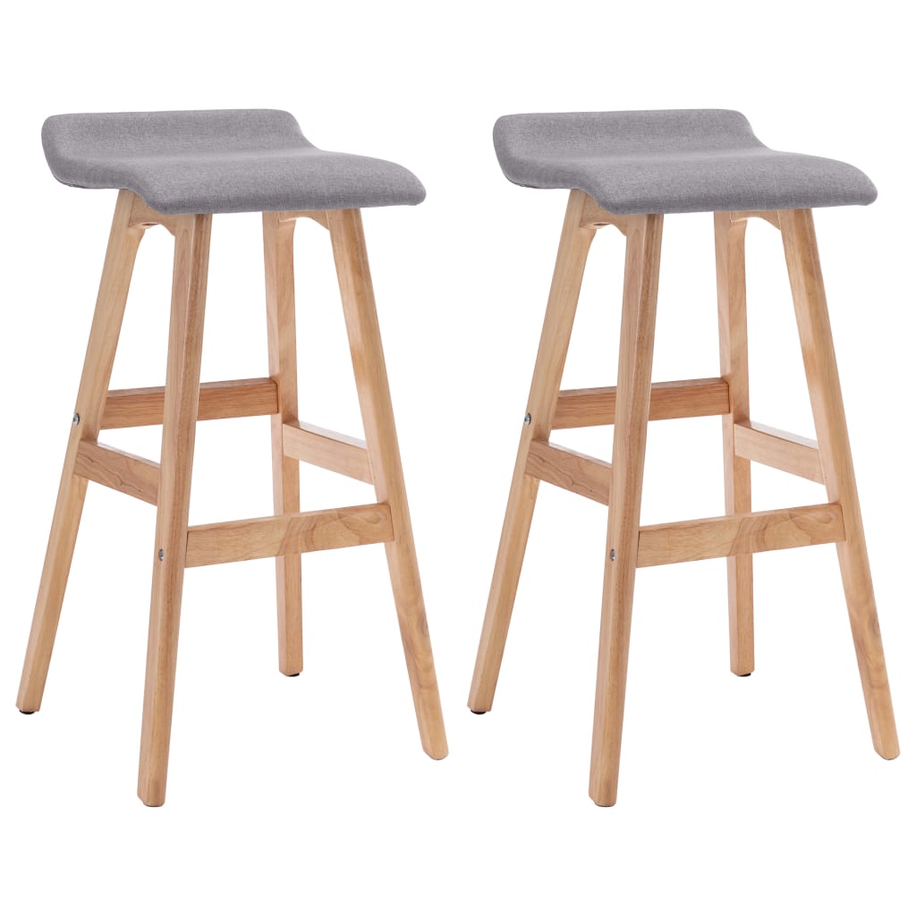 Bar Chair Set of 2 Light Grey and Light Brown Polyester, Beech Wood