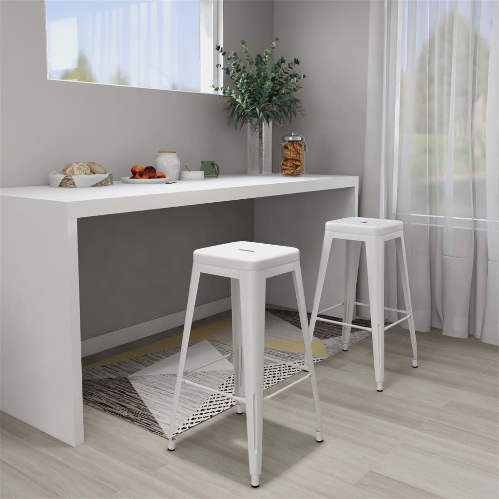 Bar Stool Set of 2 White Metal 16.9x16.9x30.3 in Stackable