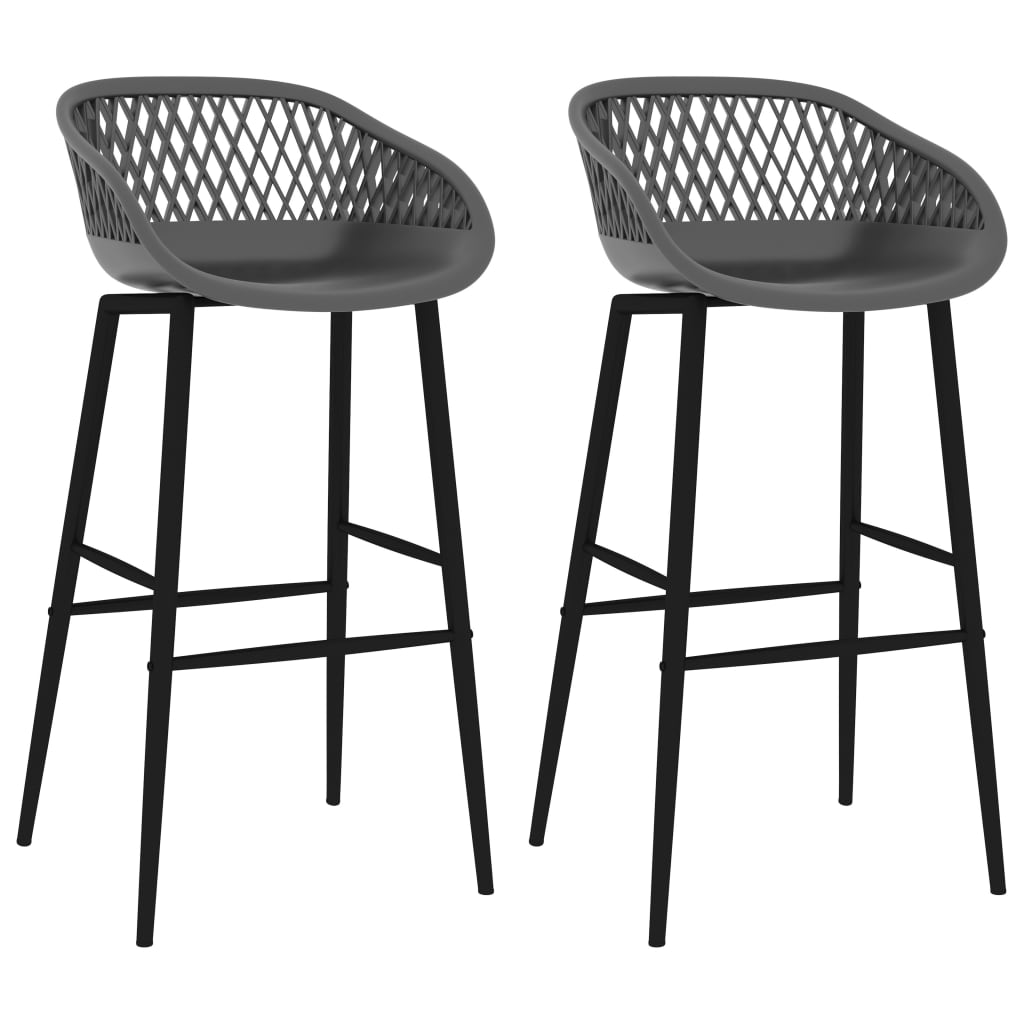 Bar Chair Set of 2 Grey PP, metal Counter height Footrest