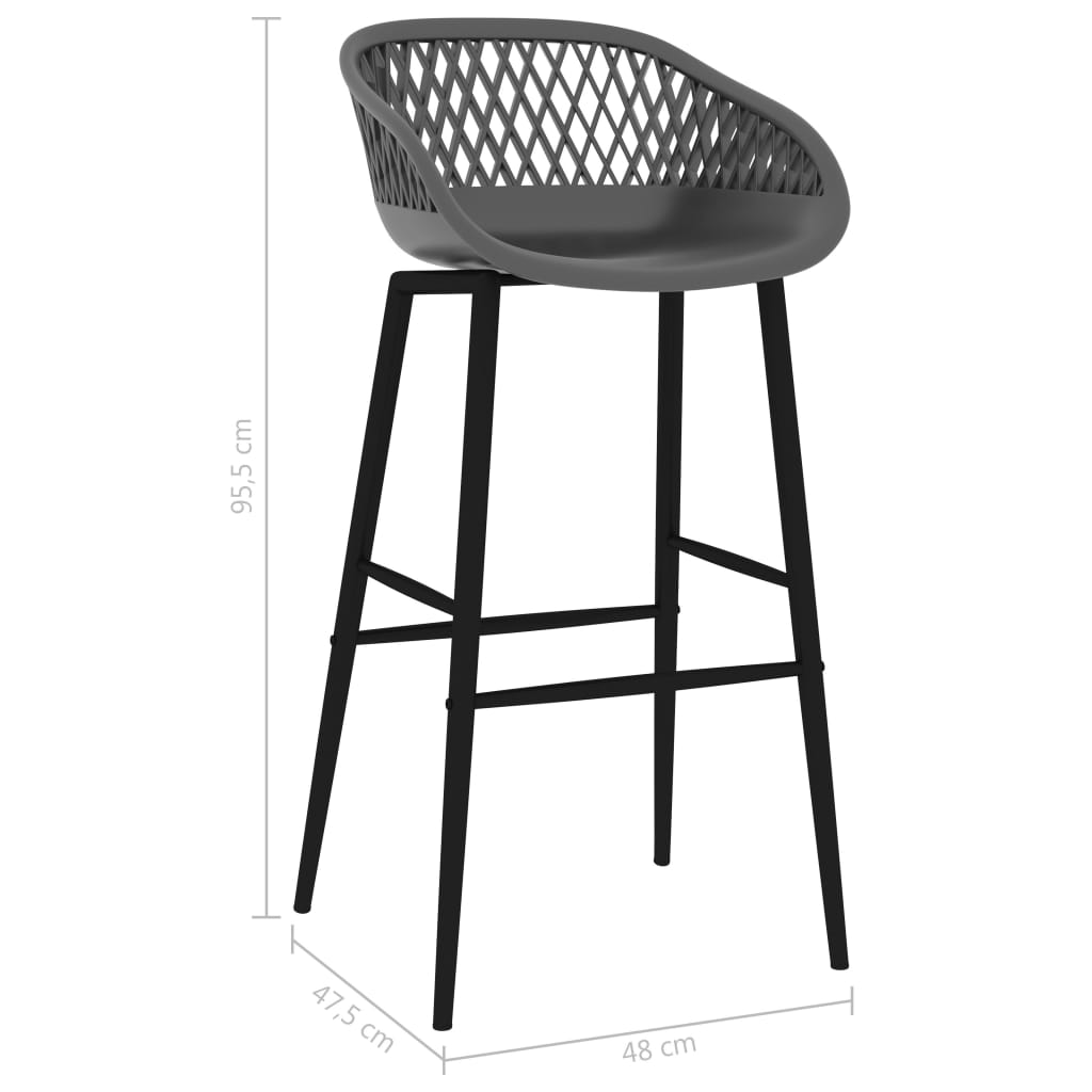 Bar Chair Set of 2 Grey PP, metal Counter height Footrest