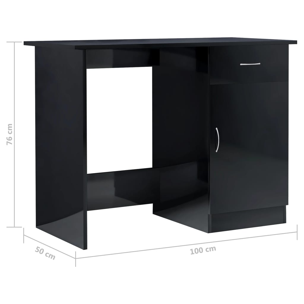 Desk High Gloss Black 39.4" x 19.7" x 29.9" Engineered Wood
