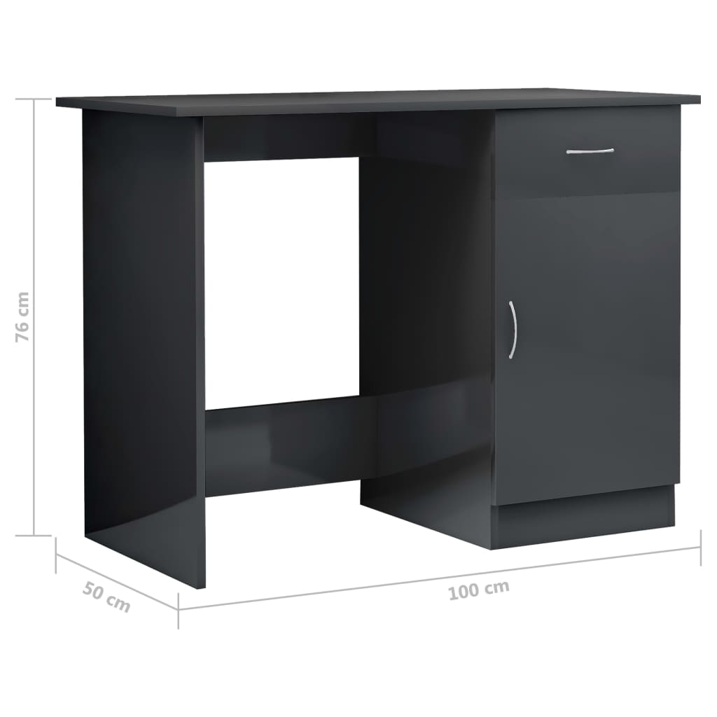 Desk High Gloss Gray 39.4" x 19.7" x 29.9" Engineered Wood