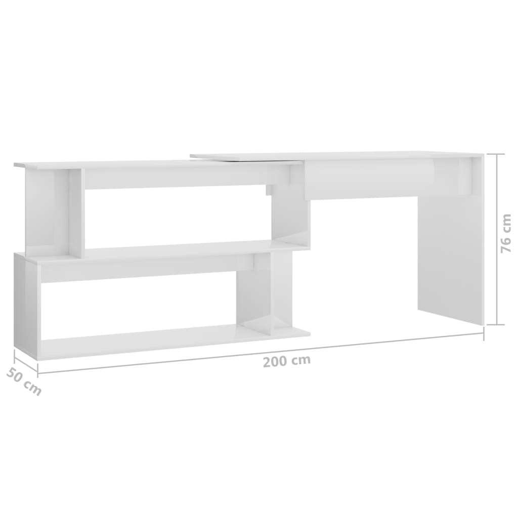 Corner Desk High Gloss White 78.7" x 19.7" x 29.9" Engineered Wood