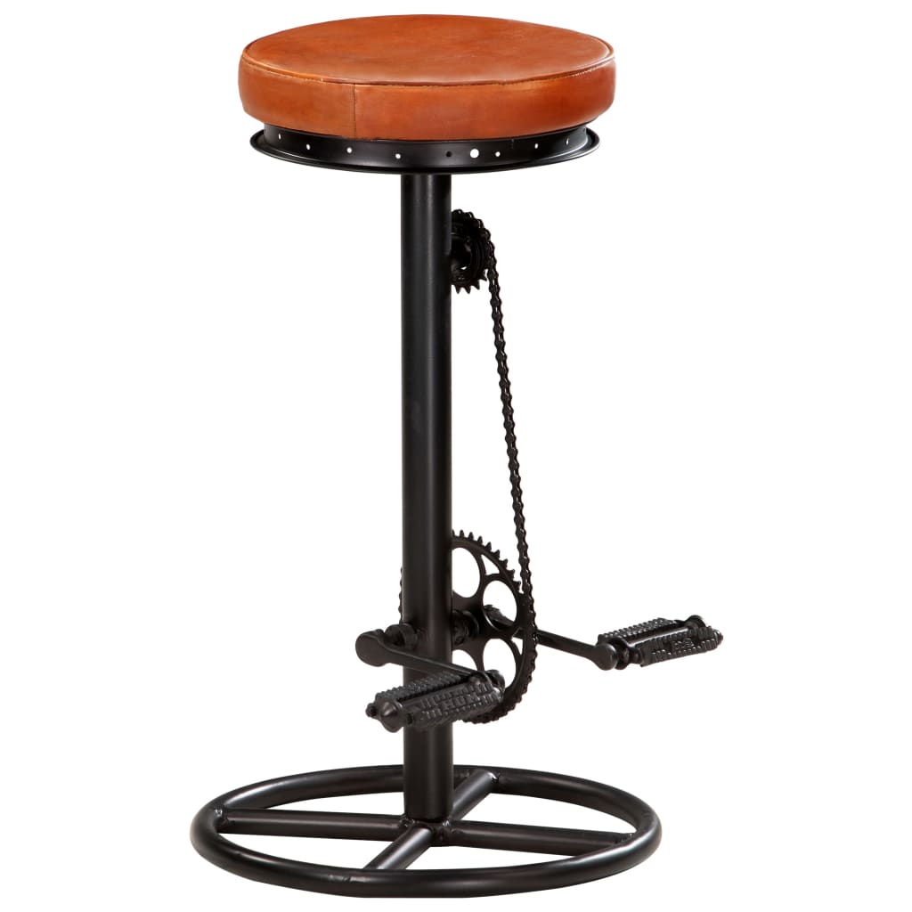 Bar Stool Set of 2 Black and brown Goat leather and steel