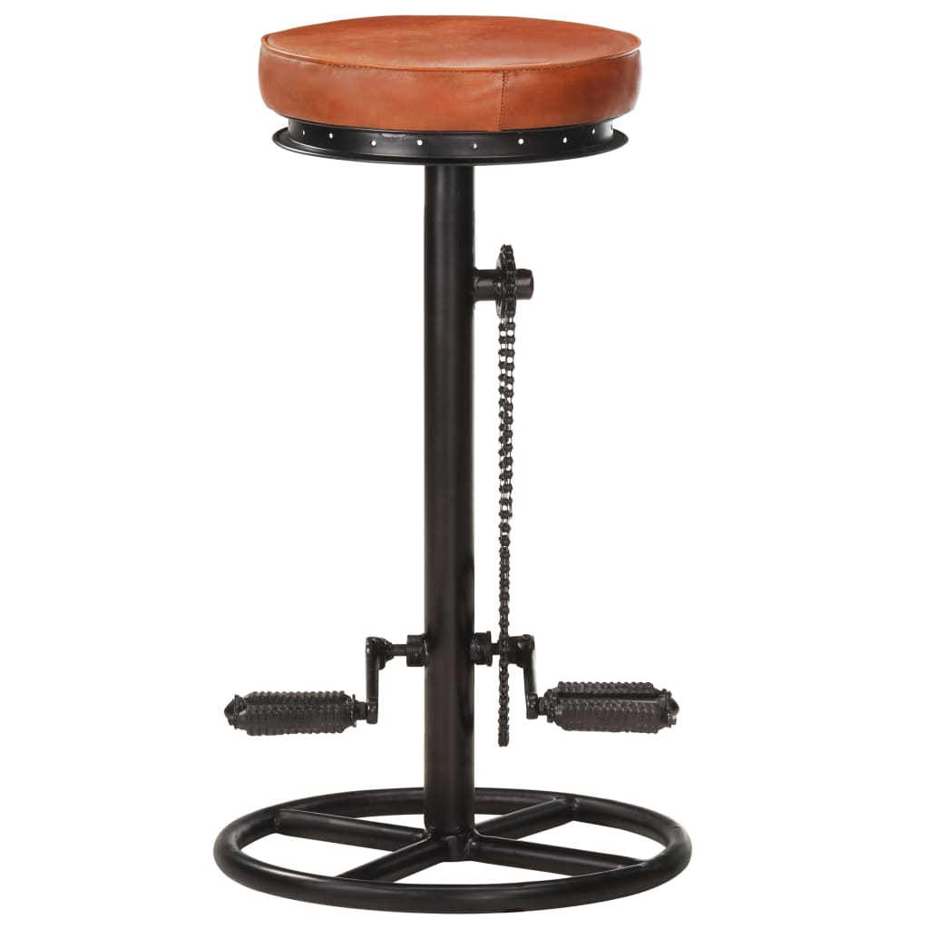 Bar Stool Set of 2 Black and brown Goat leather and steel