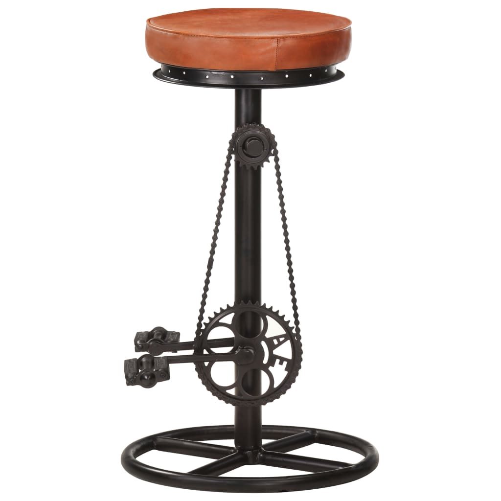 Bar Stool Set of 2 Black and brown Goat leather and steel