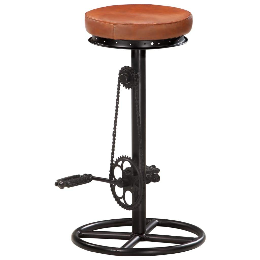 Bar Stool Set of 2 Black and brown Goat leather and steel