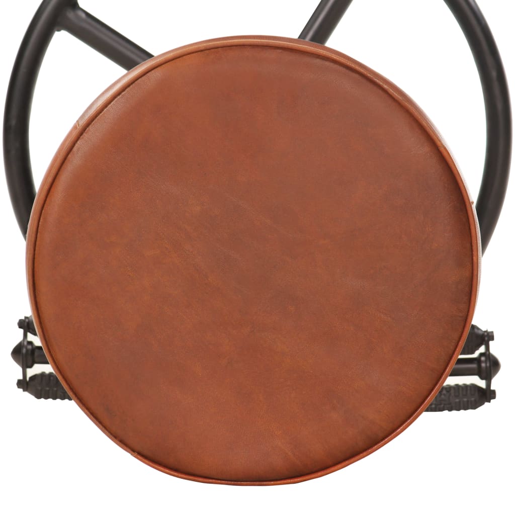 Bar Stool Set of 2 Black and brown Goat leather and steel
