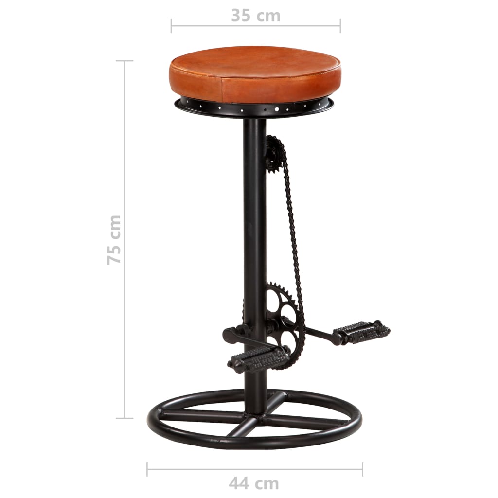Bar Stool Set of 2 Black and brown Goat leather and steel
