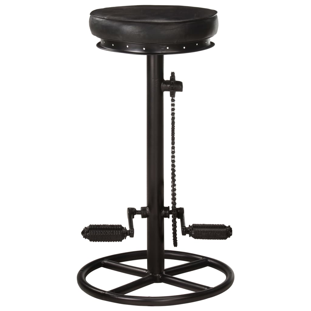 Bar Stool Set of 2 Black Real goat leather, steel Medium