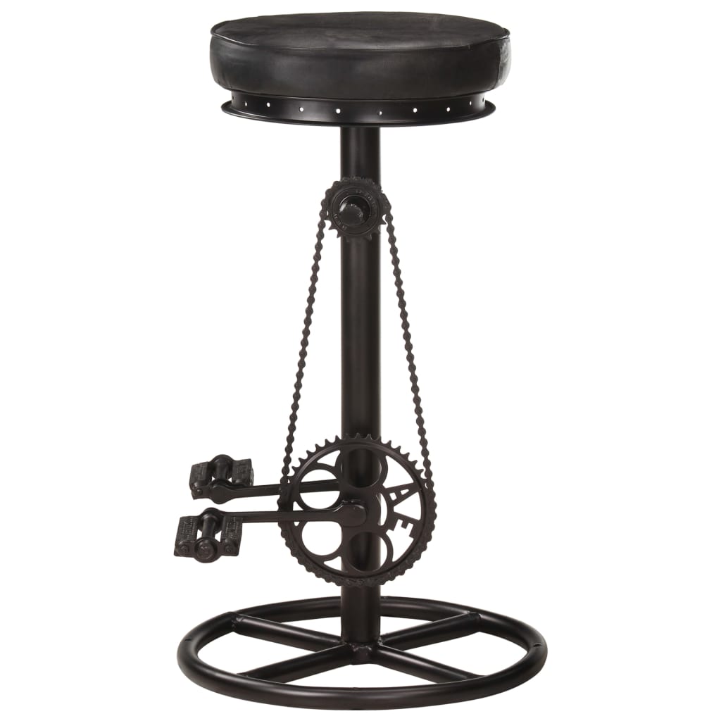 Bar Stool Set of 2 Black Real goat leather, steel Medium