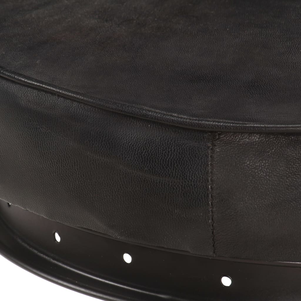 Bar Stool Set of 2 Black Real goat leather, steel Medium