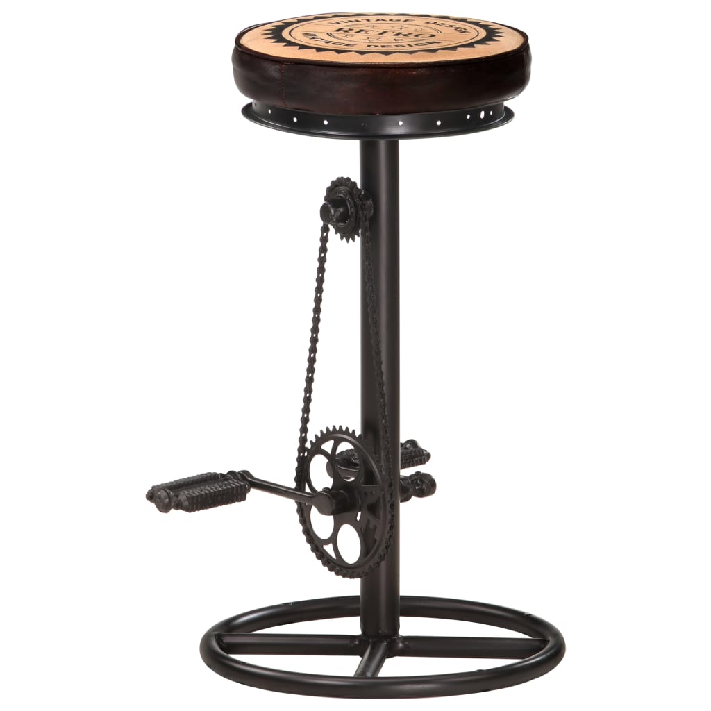 Bar Stool Set of 2 Brown and Black Real Leather, Steel, Canvas