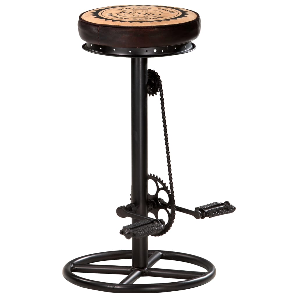 Bar Stool Set of 2 Brown and Black Real Leather, Steel, Canvas