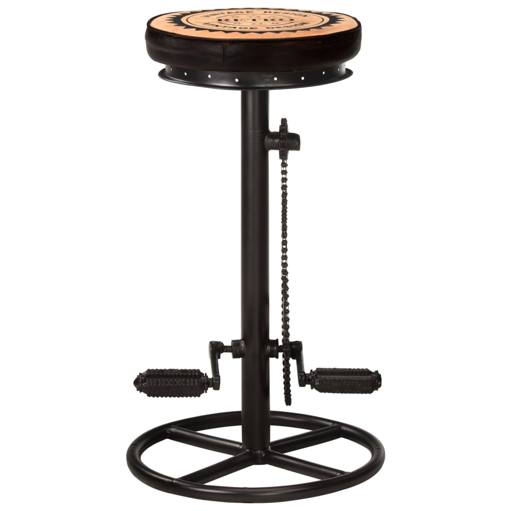 Bar Stool Set of 2 Brown and Black Real Leather, Steel, Canvas