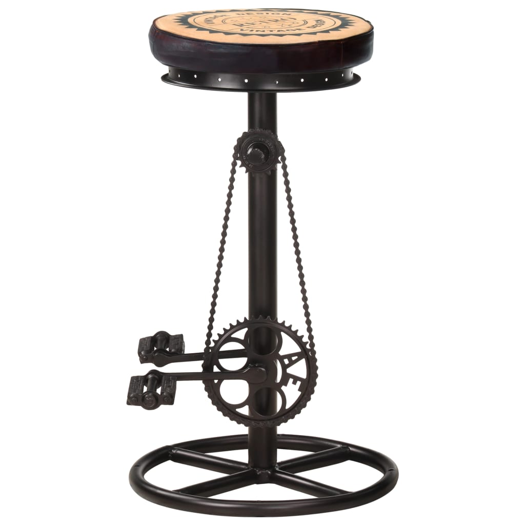 Bar Stool Set of 2 Brown and Black Real Leather, Steel, Canvas
