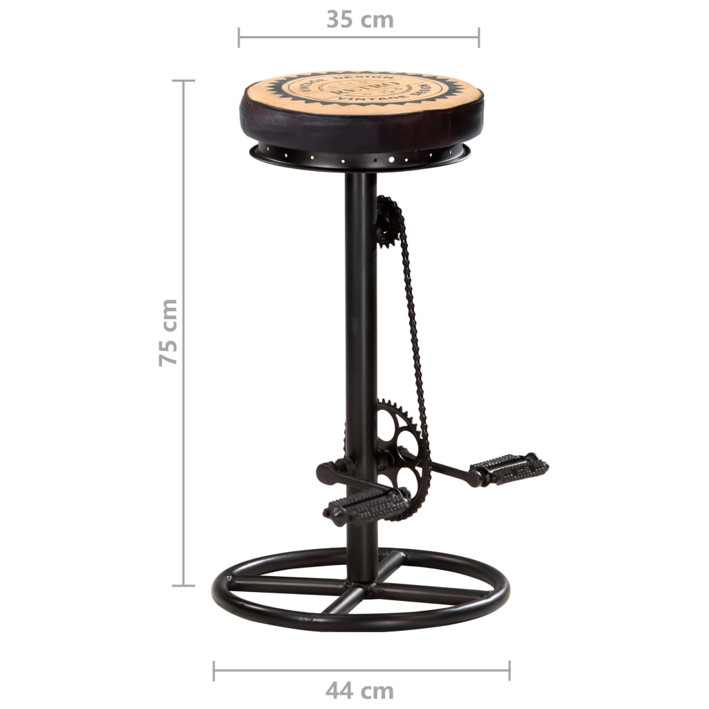 Bar Stool Set of 2 Brown and Black Real Leather, Steel, Canvas