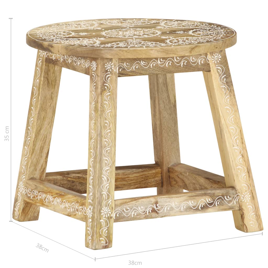 Stool Brown with white patterns Solid mango wood 15.0x15.0x13.8 in
