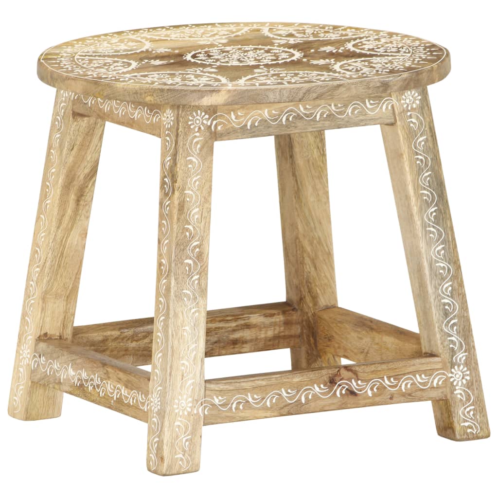 Stool Brown with white patterns Solid mango wood 15.0x15.0x13.8 in